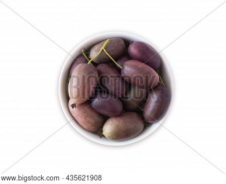 Actinidia Isolated On White Background. Actinidia In A Bowl With Copy Space For Text. Kiwi Fruit Act