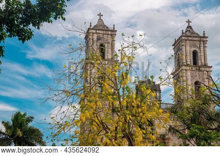 View Of Cathedral Of San Servacio In Valladolild Against Cloudy Sky