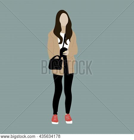 Vector Illustration Of Kpop Street Fashion. Street Idols Of Koreans. Kpop Women's Fashion Idol. A Gi