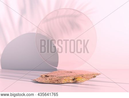 Stone Podium On Pastel Background, For Product Display, Blank For Mockup Design. 3d.