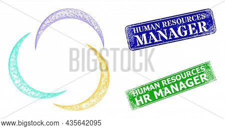 Triangular Collaboration Image, And Human Resources Manager Blue And Green Rectangular Textured Seal