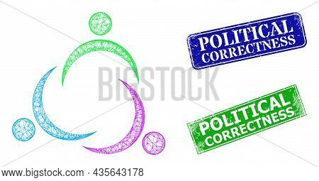Mesh Community Image, And Political Correctness Blue And Green Rectangular Scratched Seals. Polygona