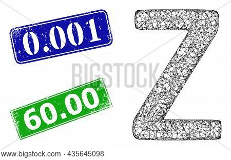 Mesh Zeta Greek Symbol Image, And 0.001 Blue And Green Rectangle Unclean Seals. Polygonal Wireframe 