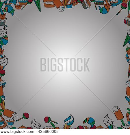 Hand Drawn Doodle Frames. Vector. Picture In Orange, White And Black Colors.