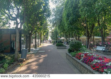 Jurata, Poland - July 20, 2021: Main Promenade To Wooden Pier In Jurata.