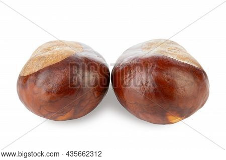 Horse Chestnuts On White Backgrounds. Group Of Horse Chestnut Fruits