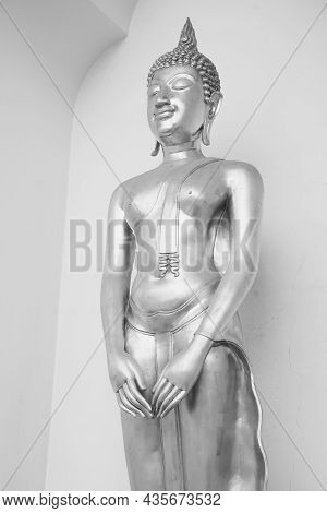 Beautiful Silver Ancient Buddha In Asia, Silver Ancient Art Buddha Of Asia In Thailand Look Peaceful