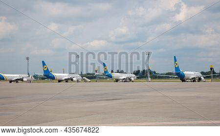 Kyiv, Ukraine - June 23, 2020: Ukraine International Airlines Boeing 737-800. The Plane Lands At The