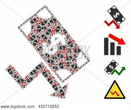 Vector Dollar Down Trend Composition Is Made From Randomized Recursive Dollar Down Trend Pictograms.