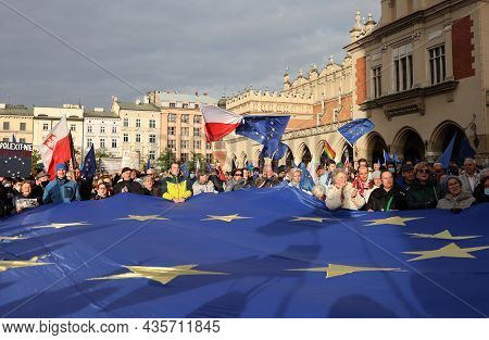 Cracow; Poland - Oct 10; 2021: We Stay; The Government Leaves! People Protest Against The Verdict Of