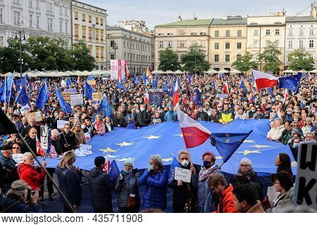 Cracow; Poland - Oct 10; 2021: We Stay; The Government Leaves! People Protest Against The Verdict Of