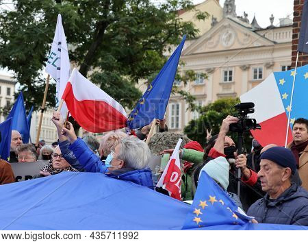 Cracow; Poland - Oct 10; 2021: We Stay; The Government Leaves! People Protest Against The Verdict Of