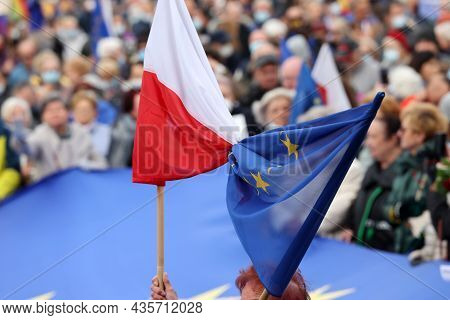 Cracow; Poland - Oct 10; 2021: We Stay; The Government Leaves! People Protest Against The Verdict Of