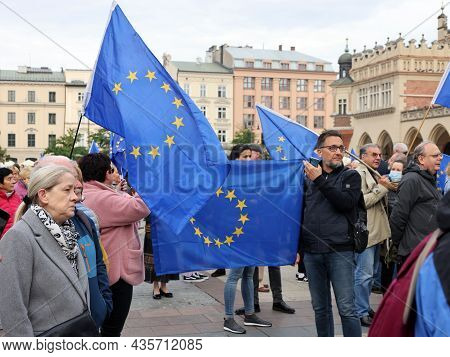 Cracow; Poland - Oct 10; 2021: We Stay; The Government Leaves! People Protest Against The Verdict Of