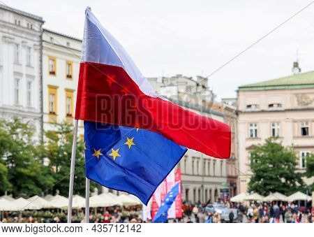 Cracow; Poland - Oct 10; 2021: We Stay; The Government Leaves! People Protest Against The Verdict Of