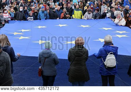 Cracow; Poland - Oct 10; 2021: We Stay; The Government Leaves! People Protest Against The Verdict Of
