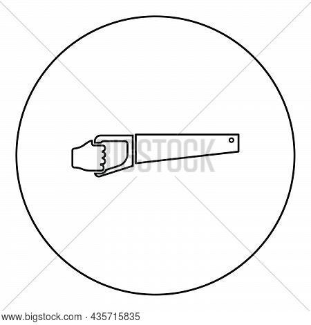 Wood Saw In Hand Tool In Use Arm For Cutting Timber Symbol Sawmill Concept Icon In Circle Round Blac
