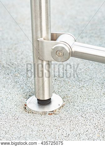 Chrome Steel Construction Of Outdoor Workout Playground, Sof Rubbery Ground. Safety First