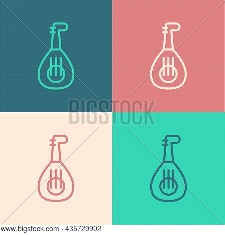 Pop Art Line Musical Instrument Lute Icon Isolated On Color Background. Arabic, Oriental, Greek Musi