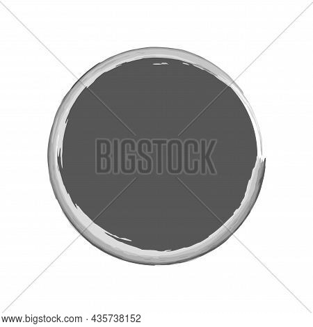 Ink Gray Circle Icon. White Watercolor Frame. Realistic Art. Paint Brush Picture. Vector Illustratio