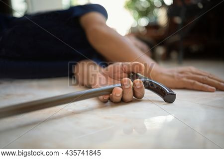 Senior Man Falling Down At Home Because Stumbled On A Door Kerb