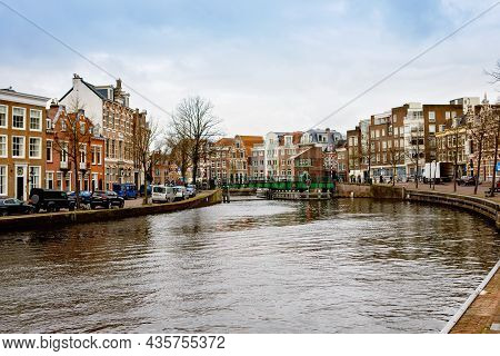 Cityscape Of Haarlem, The Netherlands. View Of Church And Typical Dutch Houses.