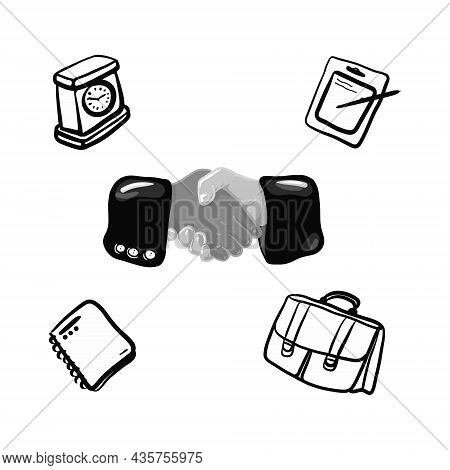 Handshake And Business Items On A White Background