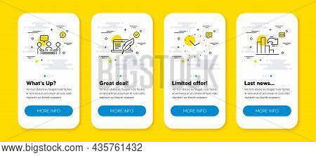 Vector Set Of Copyright Laptop, Time And People Chatting Line Icons Set. Ui Phone App Screens With L