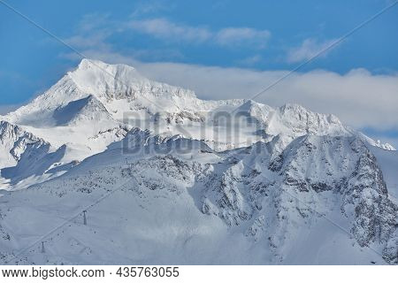 Snowy mountains in winter weather high alpine landscape, ski resort of Paradiski, France
