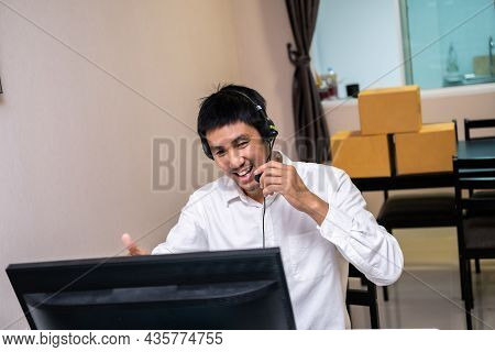 Asian Male Hand Writing Order Product List On Note For Online Customer In Warehouse Home Office Orde