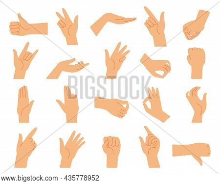 Different Hand Gestures. Hands Gesture Collection, Arms Pressed Position. Fingers Signal, Diverse Ma