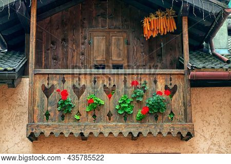 Architectural detail in Fiera di Primiero, Pale di San Martino, Trentino Alto-Adige, Italy, Europe                               