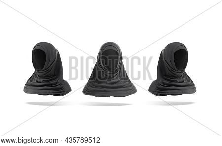 Blank Black Female Al-amira Mockup, Front And Side View, 3d Rendering. Empty Fabric Or Silk Headdres