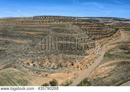 Wine Cellars Excavated From Earth, Campo De Borja Tarazona Region, Zaragoza Province, Spain.