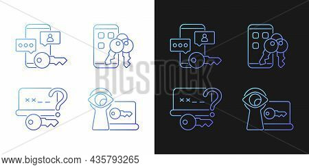 Password Protection Gradient Icons Set For Dark And Light Mode. Online Privacy Management. Thin Line