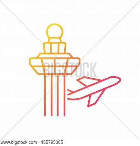 Changi Airport Control Tower Gradient Linear Vector Icon. Visual Observation From Tower. Air Traffic