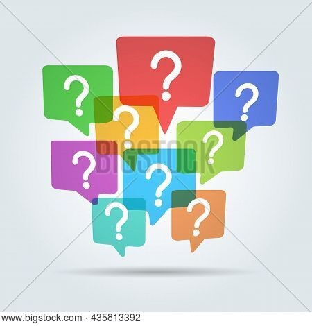 Questions Community. Question Marks Group, Faq Asked Cuestion Icons Isolated On White Background, An