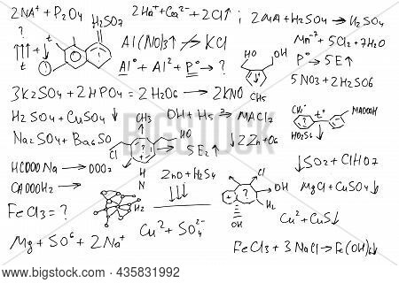 Chemical Formulas. Handwritten On A White Background.