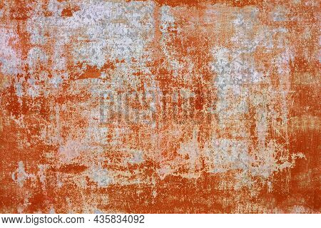 Seamless Texture Of Peeled Off Orange Paint On Zinc Plated Flat Steel Surface, Full Frame Decayed Su