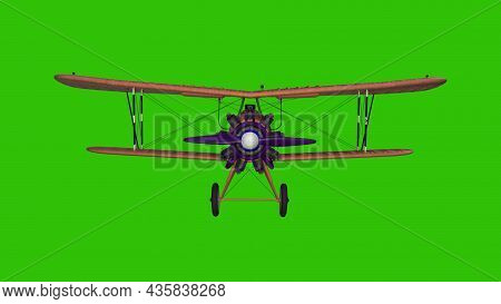 Realistic Propeller Airplane On A Green Screen. 3d Rendering