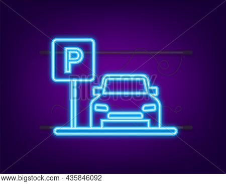 Template With Parking. Logo, Icon, Label. Parking On White Background. Neon Icon. Web Element. Vecto
