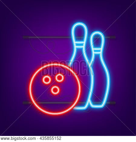 Bowling Game Leisure Icon. Bowling Ball. Neon Icon. Vector Illustration