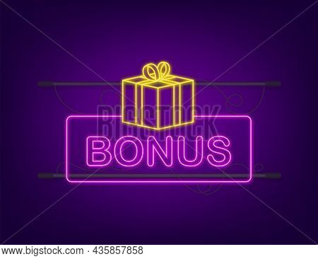 Bonus For Promotion Design. Neon Icon. Discount Banner Promotion Template. Web Template For Marketin