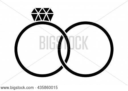 Black Wedding Ring Icon. Marriage Symbol. Silhouette Effect. Romantic Concept. Vector Illustration. 