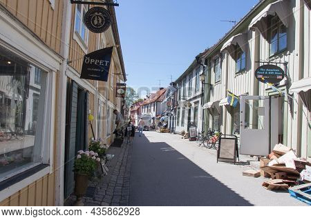 Sweden, Sigtuna - May 31 2019: The View Of A Stora Gatan In A Sunny Day, The Old Main Street On May 