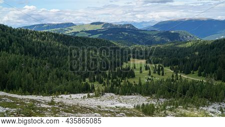 View Into The Wide And Open Landscape Of Alp De Siusi - Mont Seuc. Gardena Valley, South Tyrol, Ital
