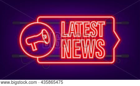 Latest News Neon Icon. Megaphone Banner. Web Design. Vector Stock Illustration