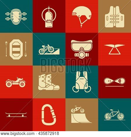 Set Bicycle, Skateboard Trick, Hang Glider, Helmet, On Street Ramp, Rafting Boat, Knee Pads And Divi