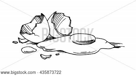 Scrambled Eggs For Breakfast, Broken Shell, Eggnog Ingredient, Vector Illustration With Contour Line