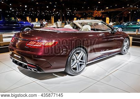 Mercedes-amg S63 Cabriolet Sports Car Showcased At The Autosalon 2020 Motor Show. Brussels, Belgium 